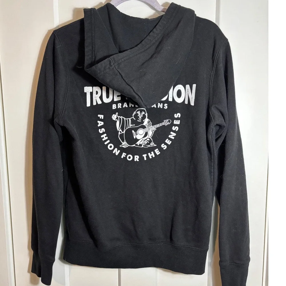 True Religion Black Buddha Logo Full-Zip Fleece Hoodie‎ Size Medium